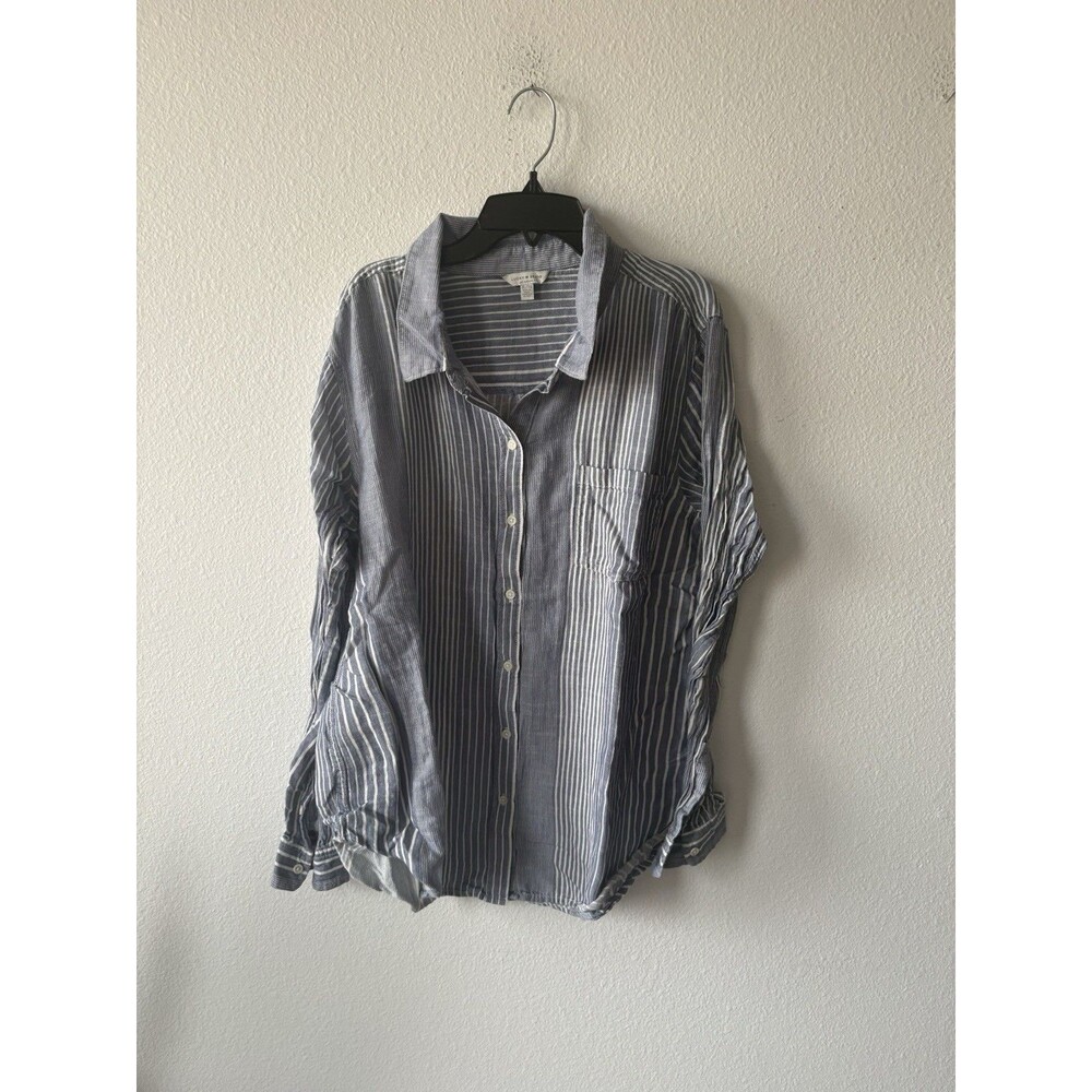 Lucky Brand Men’s Striped Blue White Button Up Long Sleeve Size XL